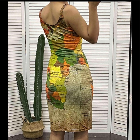 🎉New Chic Sexy The World Is Your Oyster Map Print Bodycon Dress - Picture 9 of 12